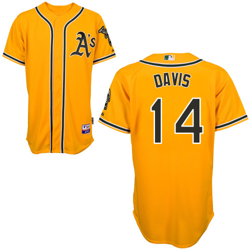 Ike Davis #14 MLB Jersey-Oakland Athletics Men's Authentic Yellow Cool Base Baseball Jersey